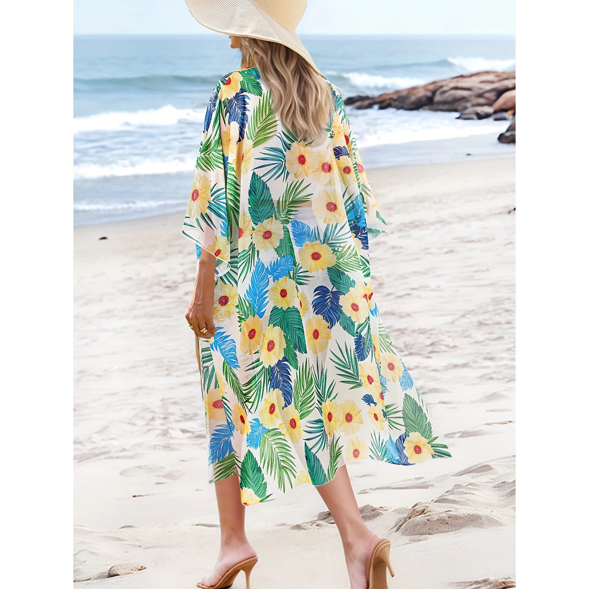 Tropical Bloom – Floral Long Kimono Cover-Up