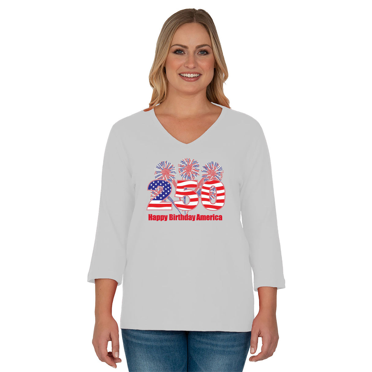 250 American Birthday 3/4 V-Neck Classic