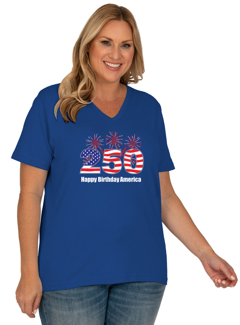 250 American Birthday Short Sleeve V Neck