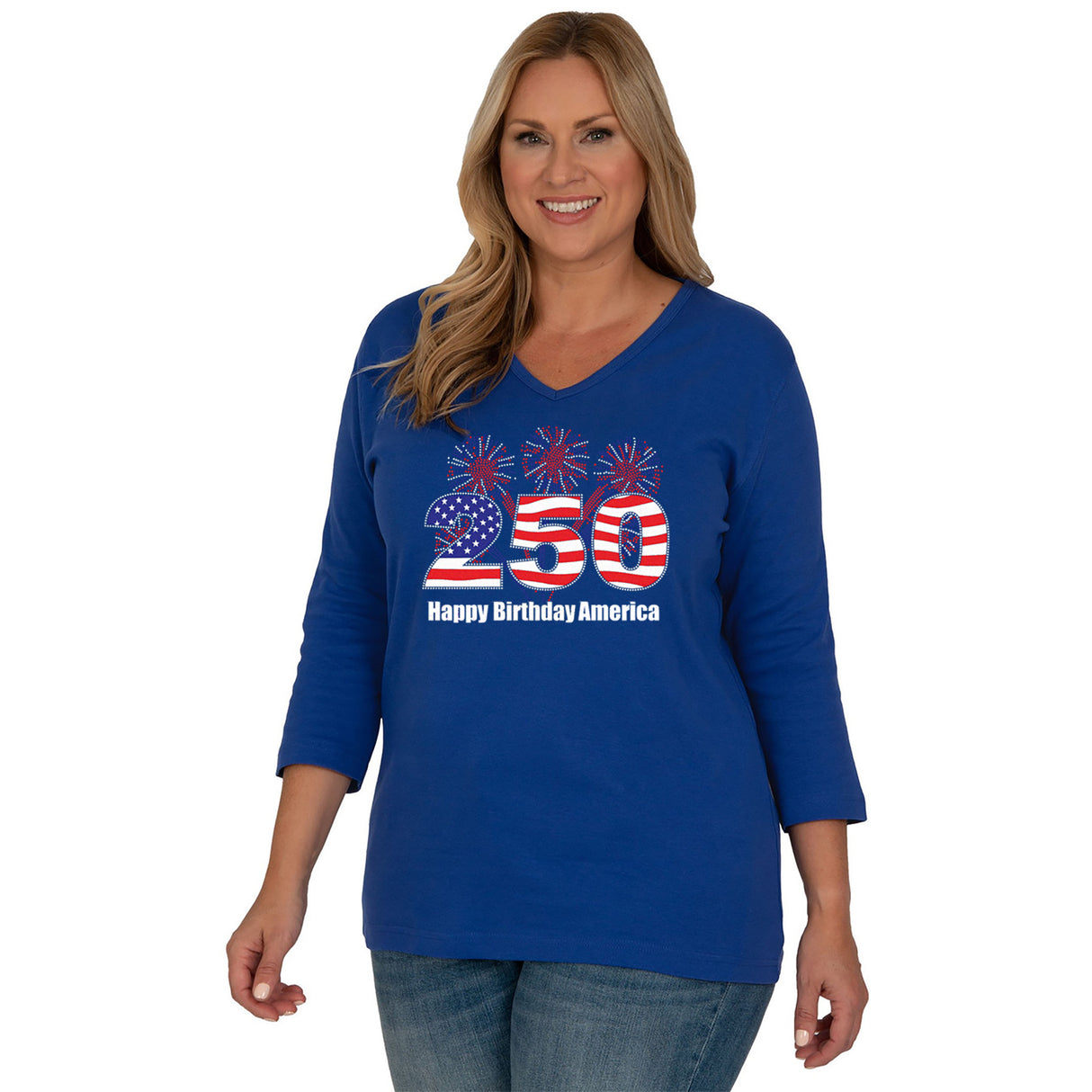 250 American Birthday 3/4 V-Neck Classic