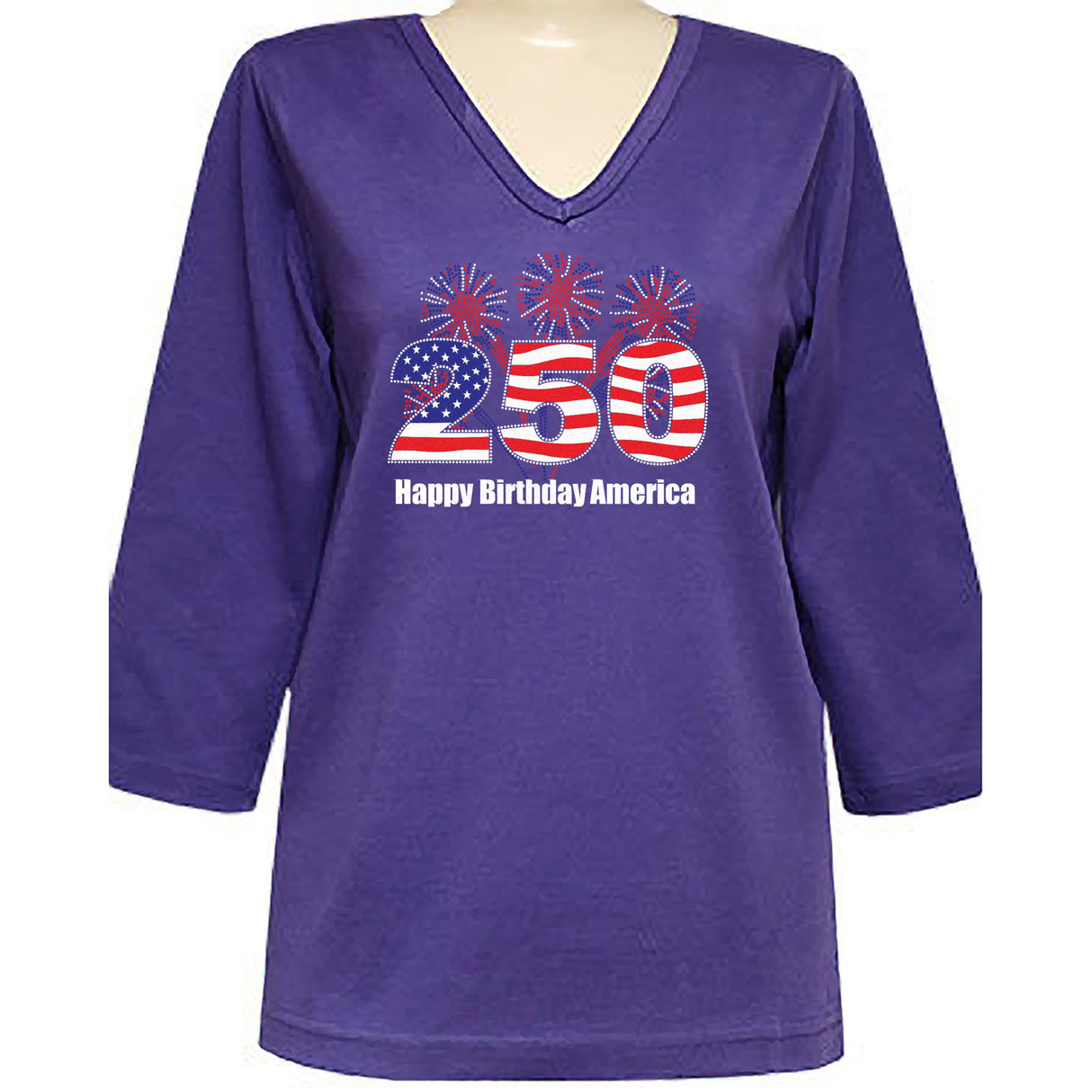 250 American Birthday 3/4 V-Neck Classic