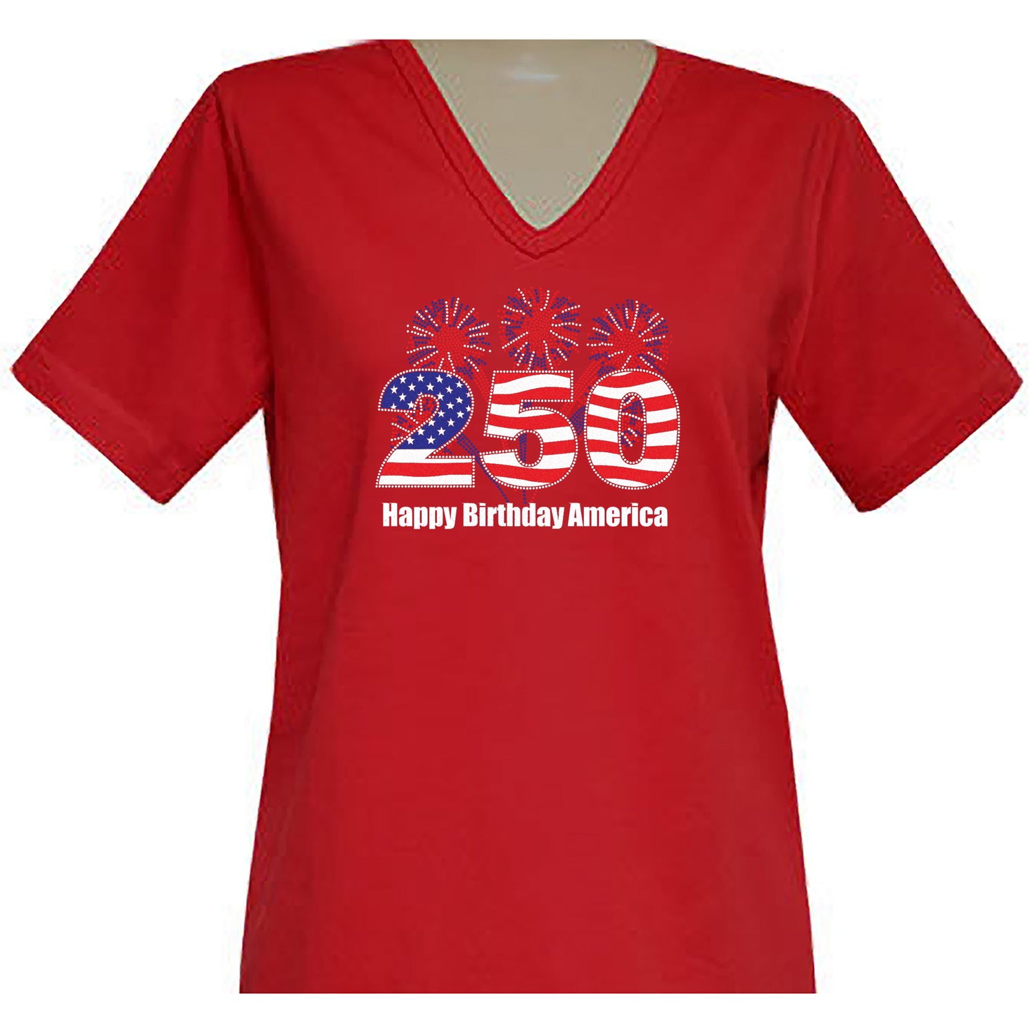 250 American Birthday Short Sleeve V Neck