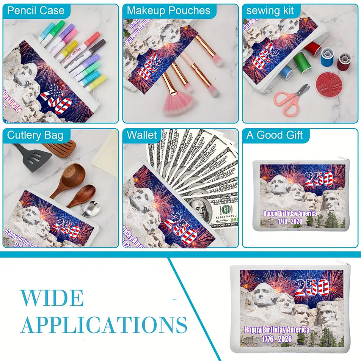 250 America Birthday Makeup Bag