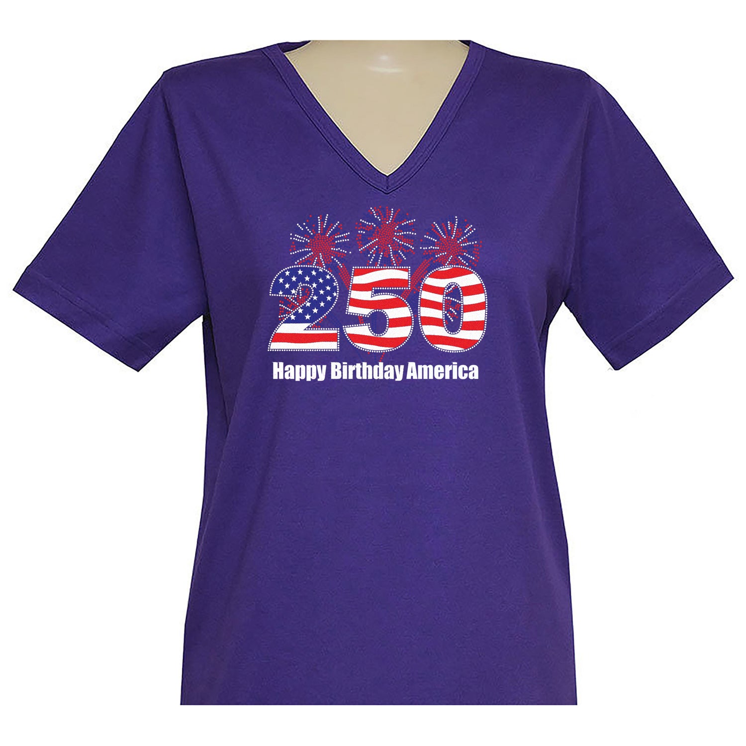 250 American Birthday Short Sleeve V Neck