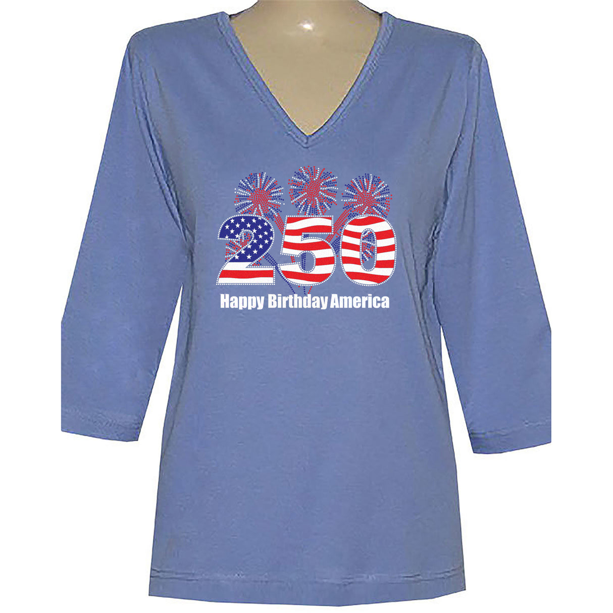 250 American Birthday 3/4 V-Neck Classic
