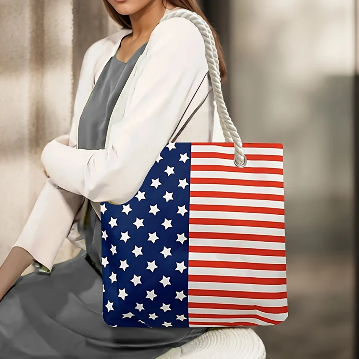 American Flag Canvas Tote Bag
