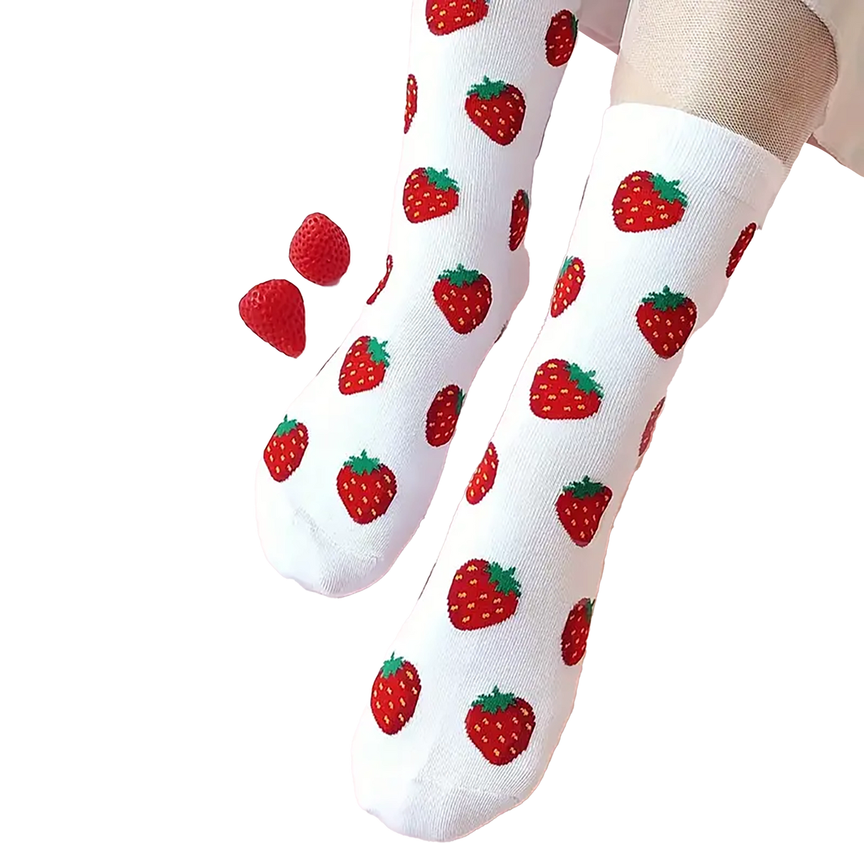 Strawberry Pattern Mid-Calf Socks
