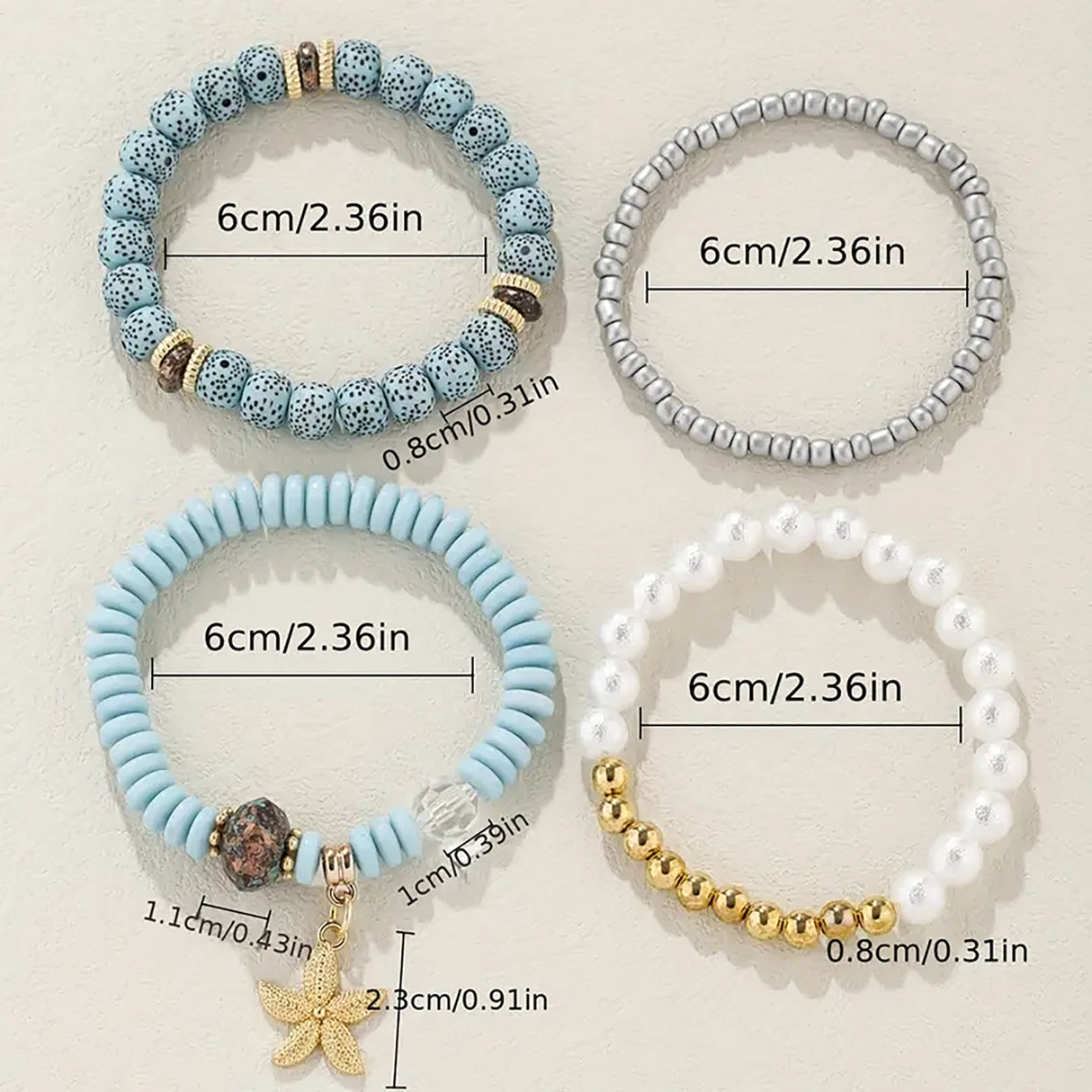 4pcs Bohemian Starfish Beaded Bracelet Set