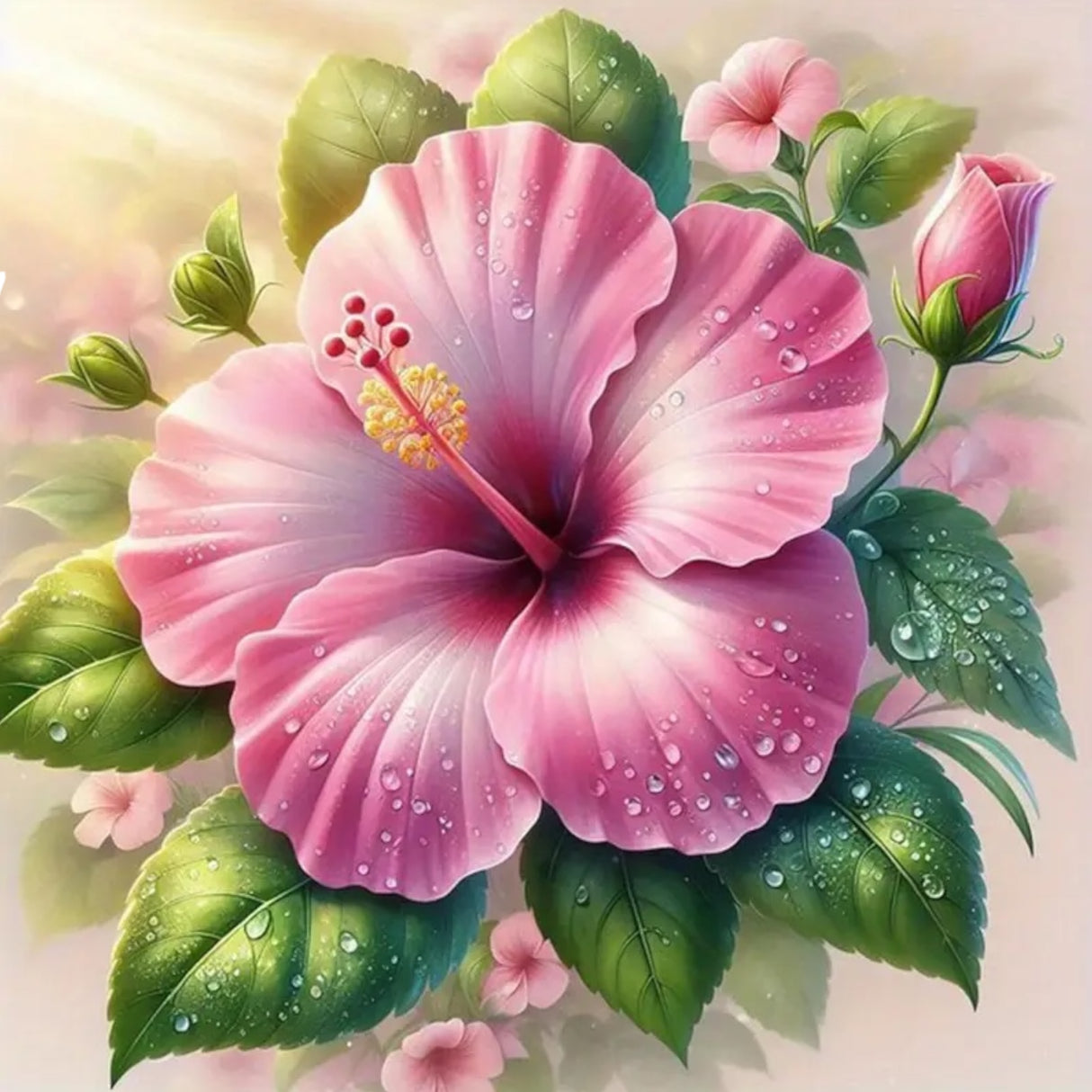 Hibiscus Pink Design Diamond Art