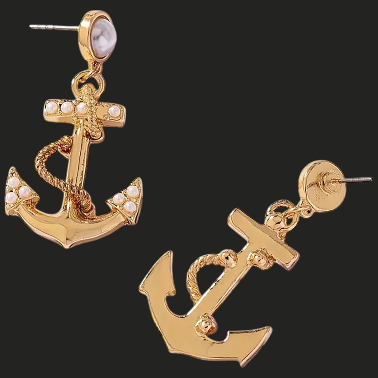 Golden Anchor Dangle Earrings