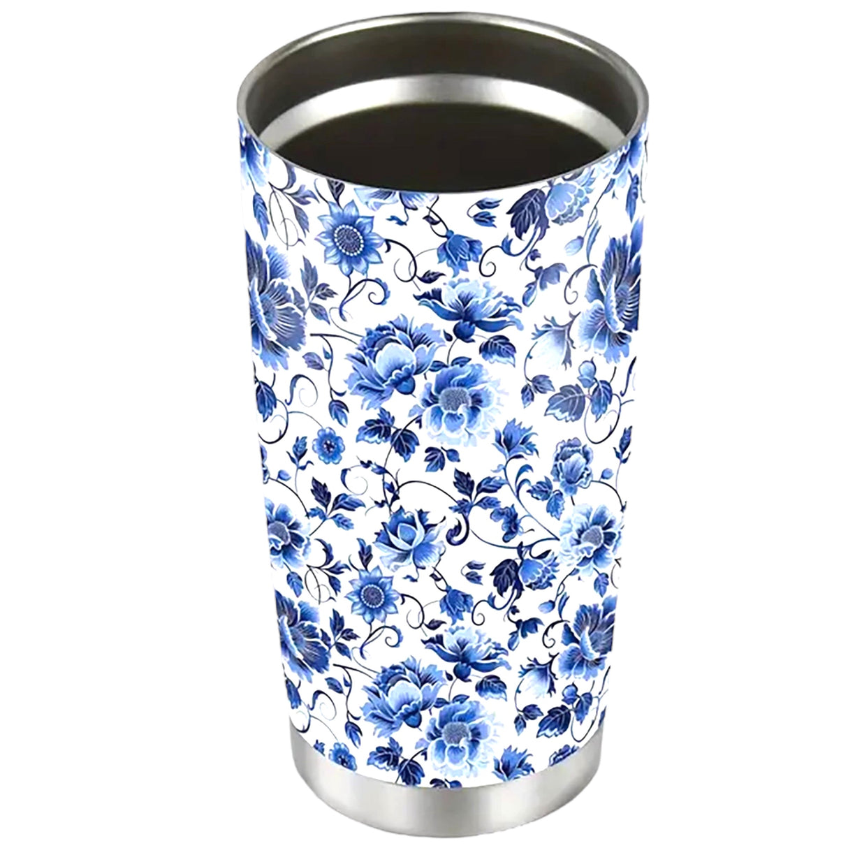Blue Floral Stainless Steel Tumbler