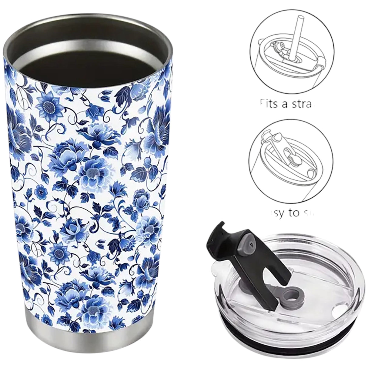 Blue Floral Stainless Steel Tumbler