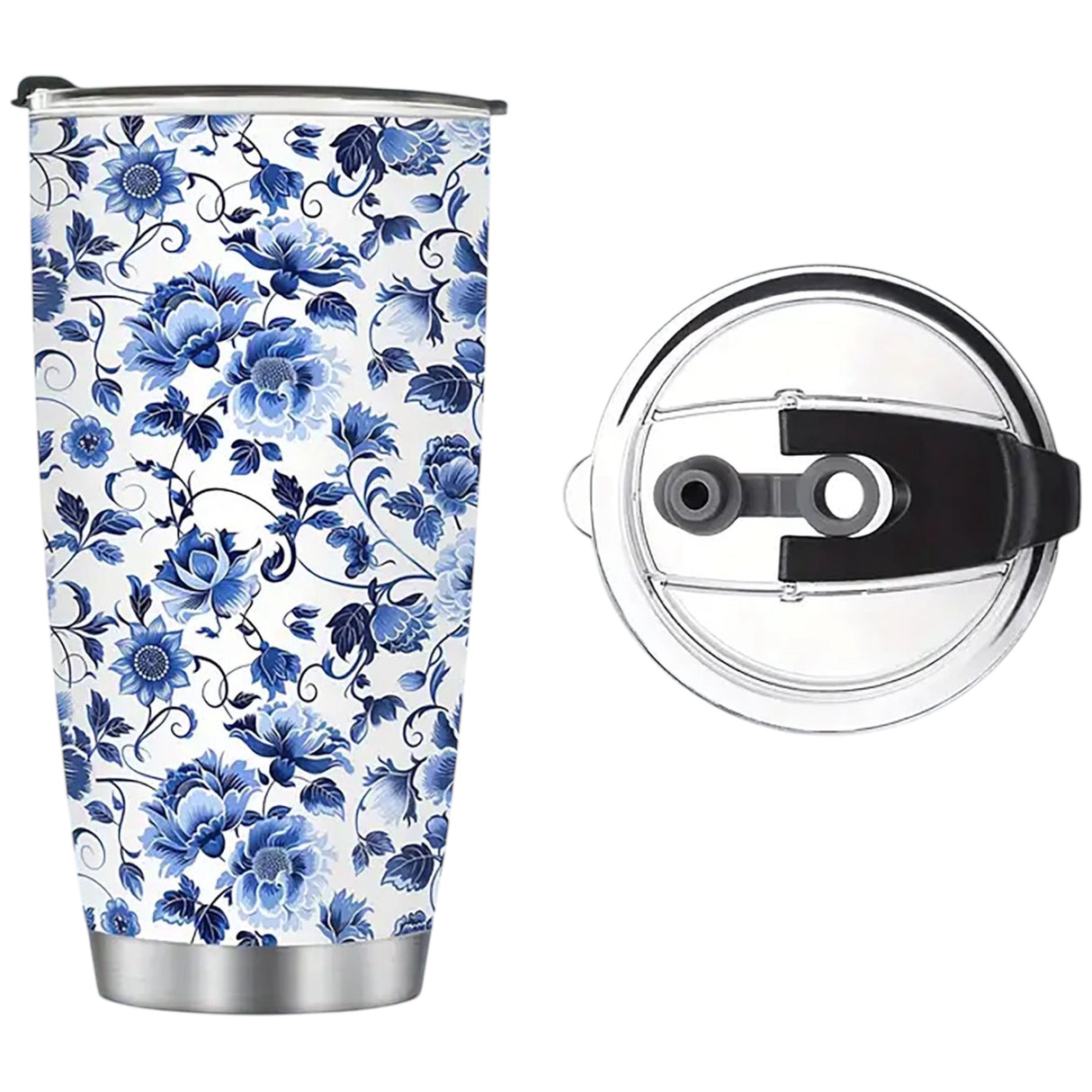 Blue Floral Stainless Steel Tumbler