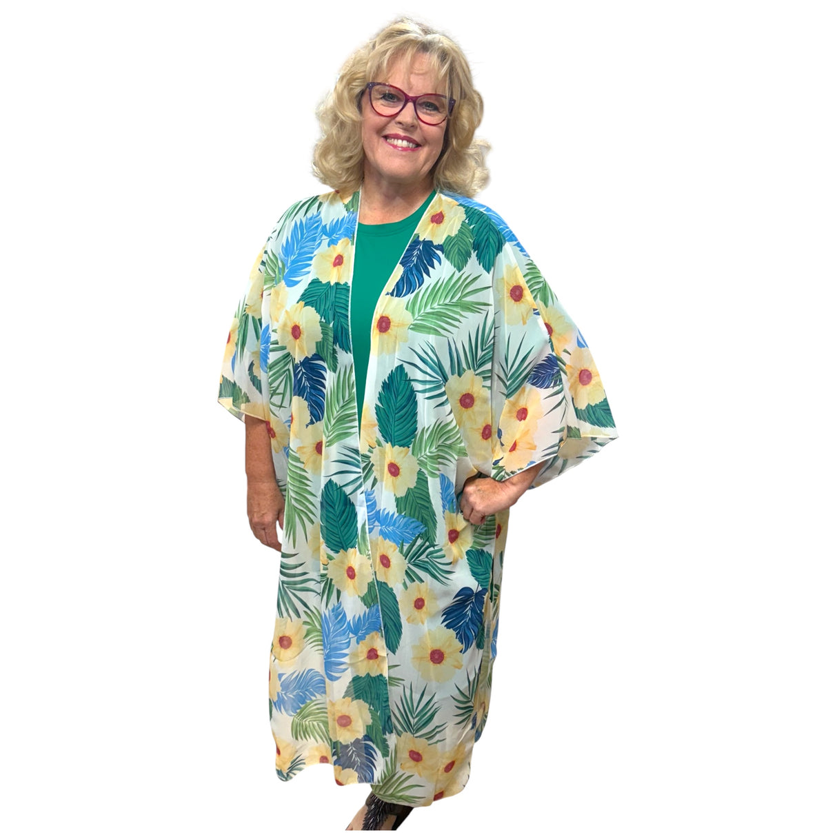 Tropical Bloom – Floral Long Kimono Cover-Up