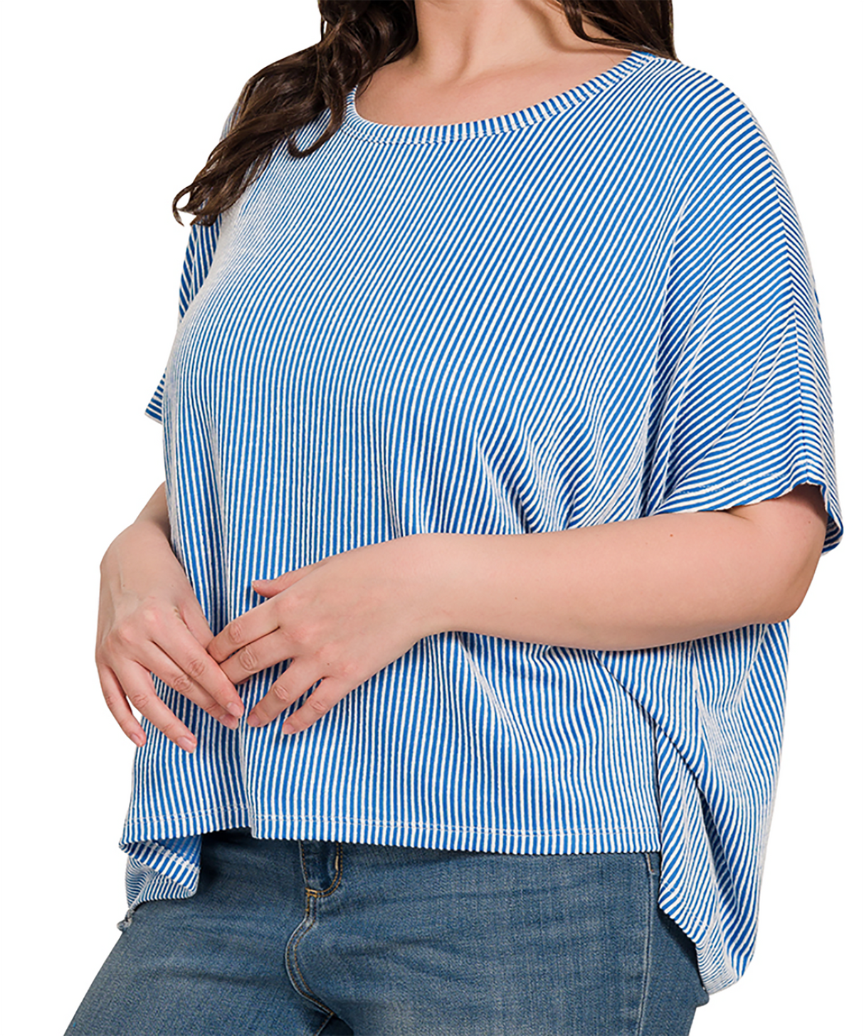 Ribbed Striped Oversized Short Sleeve Top