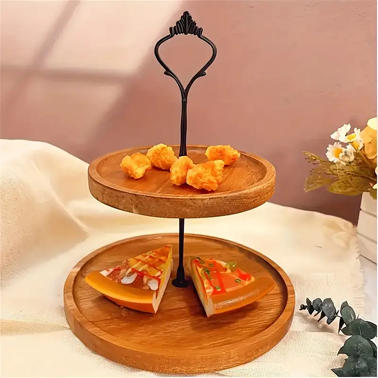 Acacia Wood 2 Tier Cupcake Stand