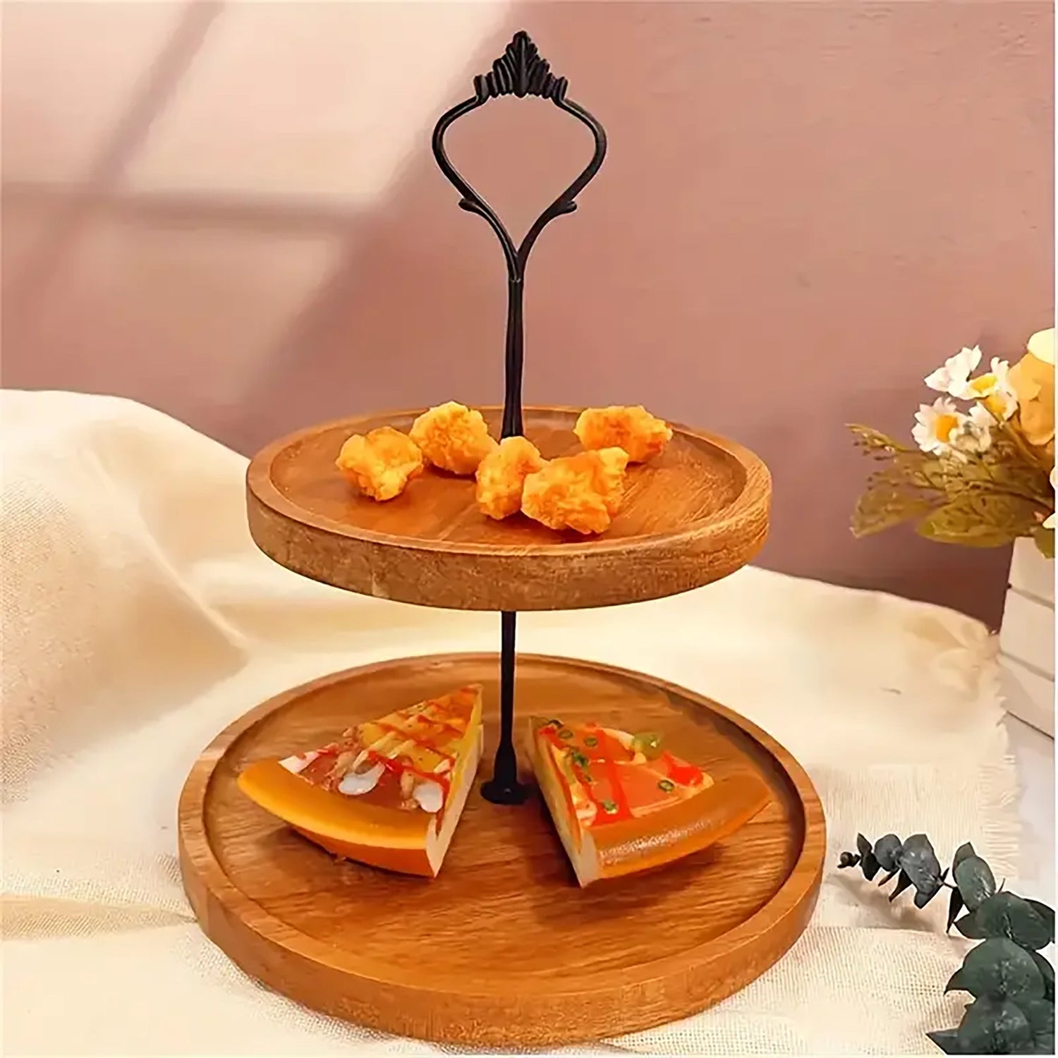 Acacia Wood 2 Tier Cupcake Stand