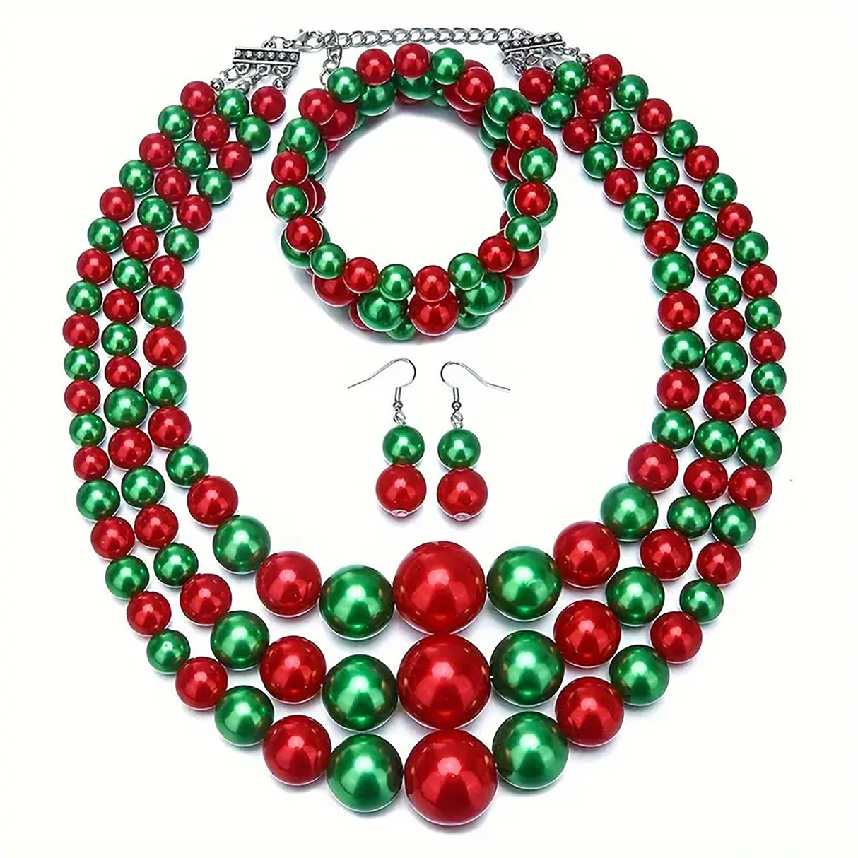 Faux Christmas Pearl Necklace Set