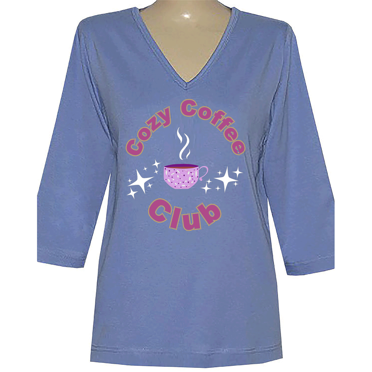 Cozy Coffee Club 3/4 V Neck Shirt