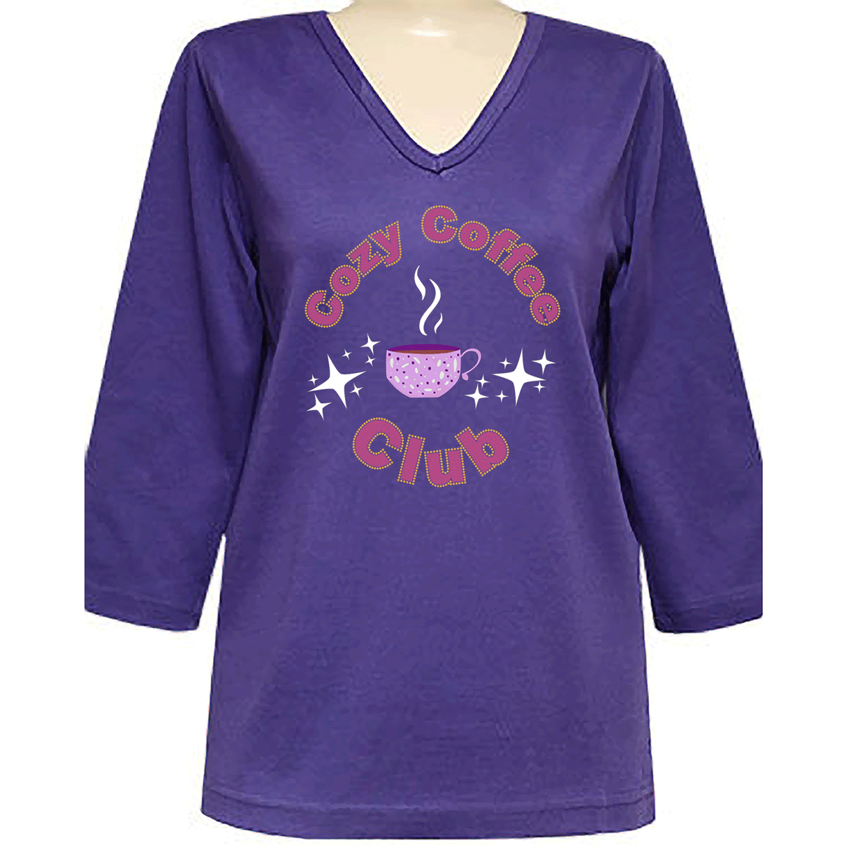 Cozy Coffee Club 3/4 V Neck Shirt