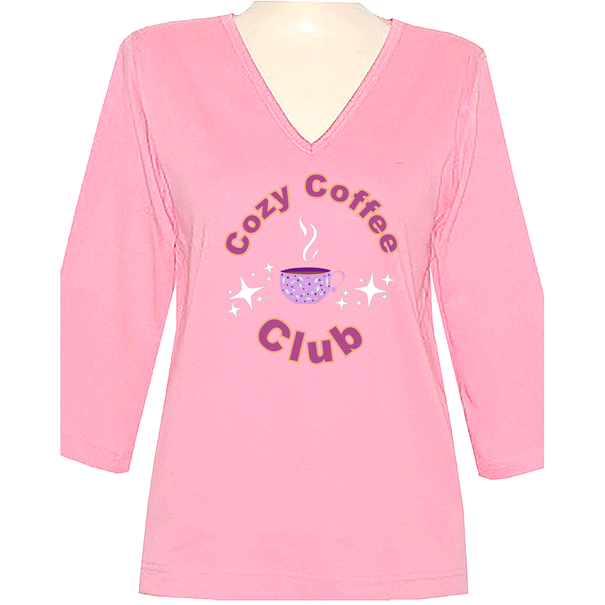 Cozy Coffee Club 3/4 V Neck Shirt