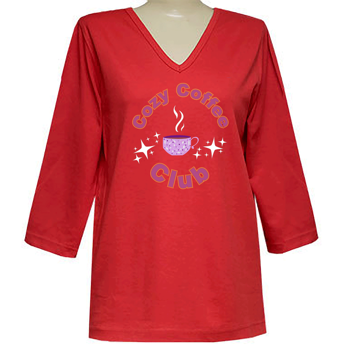 Cozy Coffee Club 3/4 V Neck Shirt