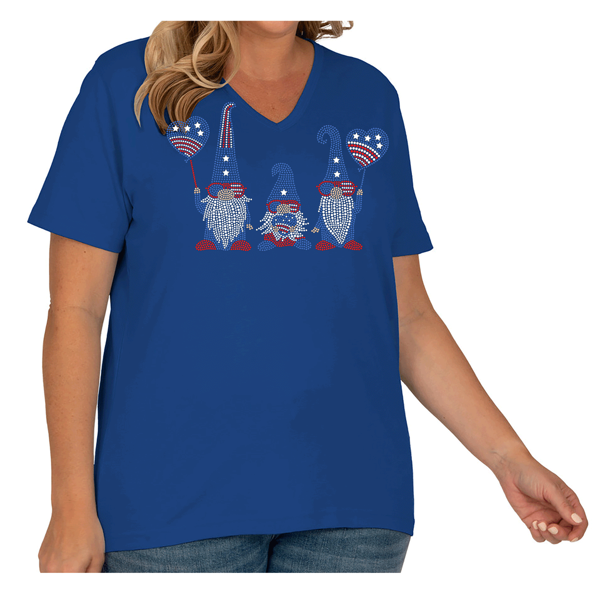 Americana Gnomes Short Sleeve V Neck