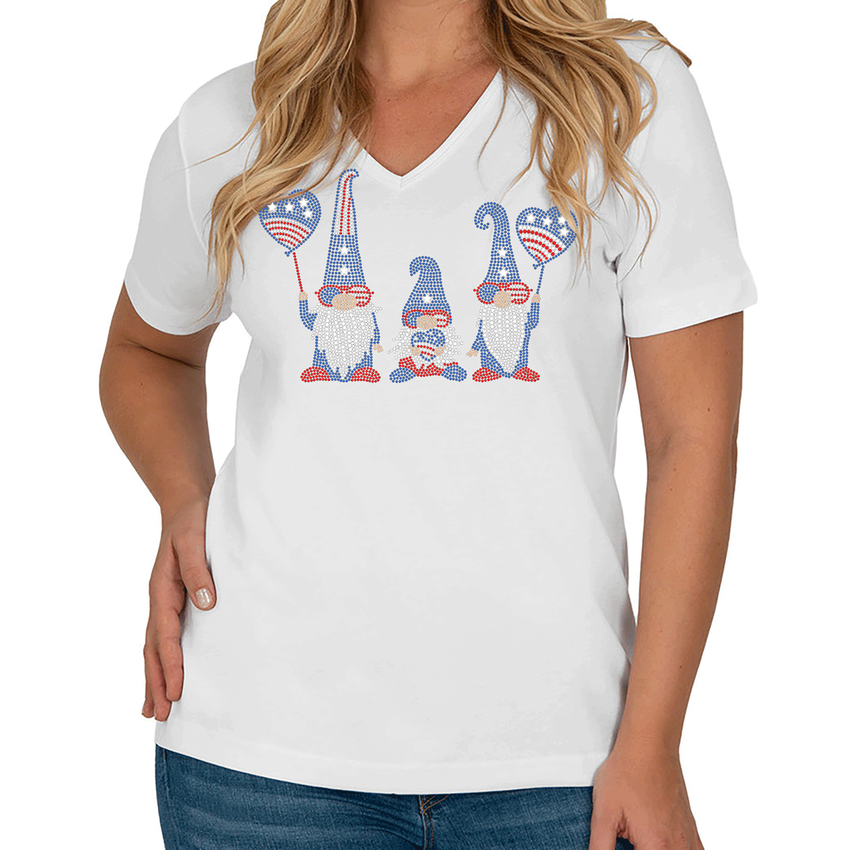 Americana Gnomes Short Sleeve V Neck