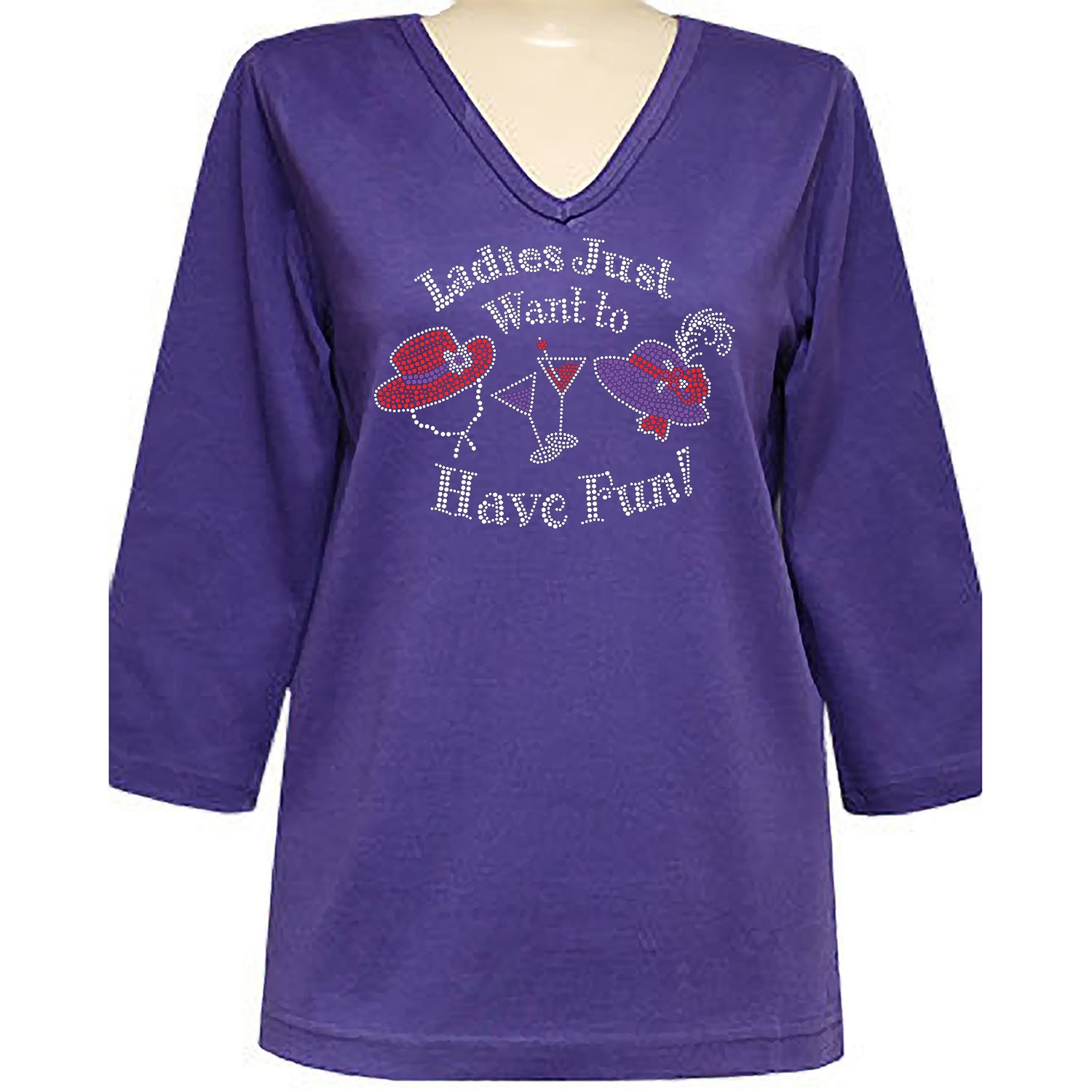 Ladies Just Want to Have Fun 3/4 V Neck Shirt