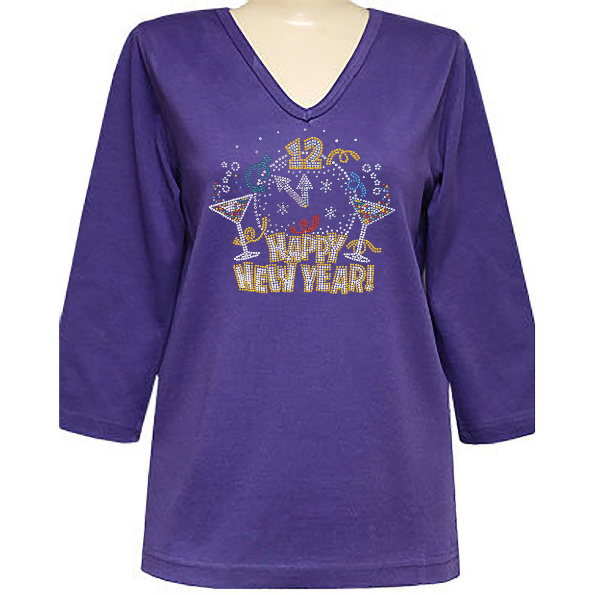 New Year Clock 3/4 V-Neck Classic