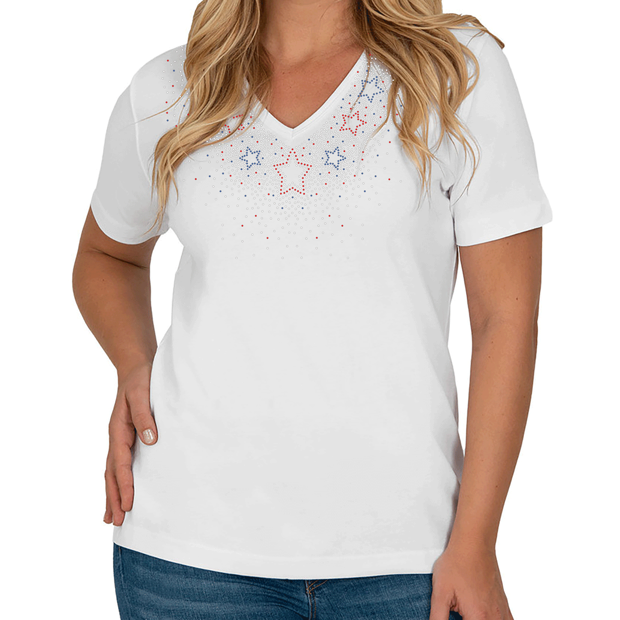 Americana Star Burst Short Sleeve V Neck