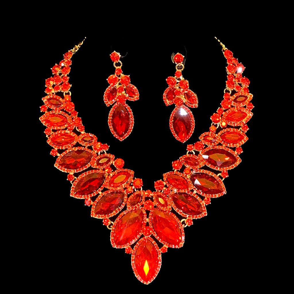 Marian Rhinestone Necklace Set Jewelry REZO Culture Trading, INC. Red