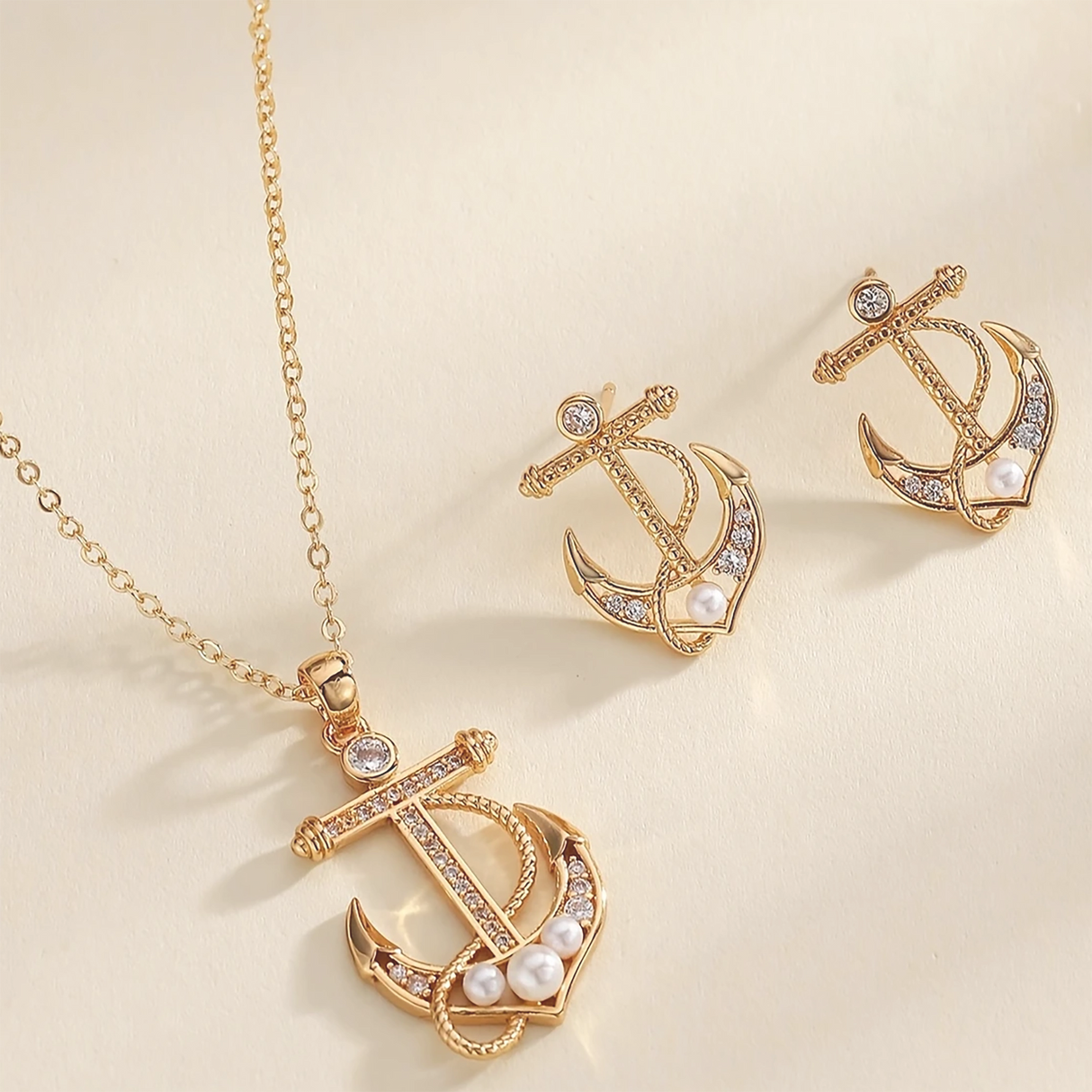 Pearl Anchor Necklace Set