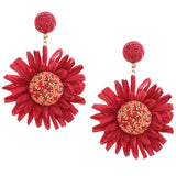 RAFFIA SEED BEAD FLOWER EARRING