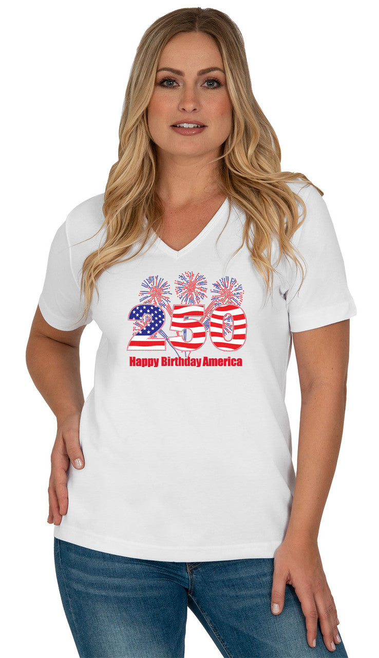 250 American Birthday Short Sleeve V Neck