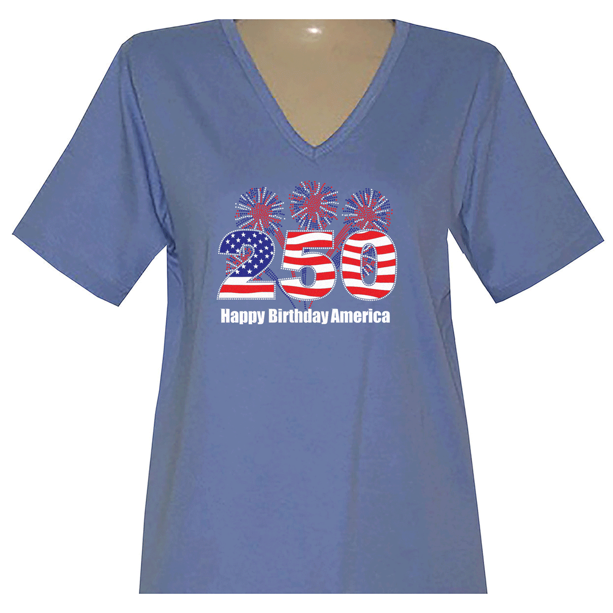 250 American Birthday Short Sleeve V Neck