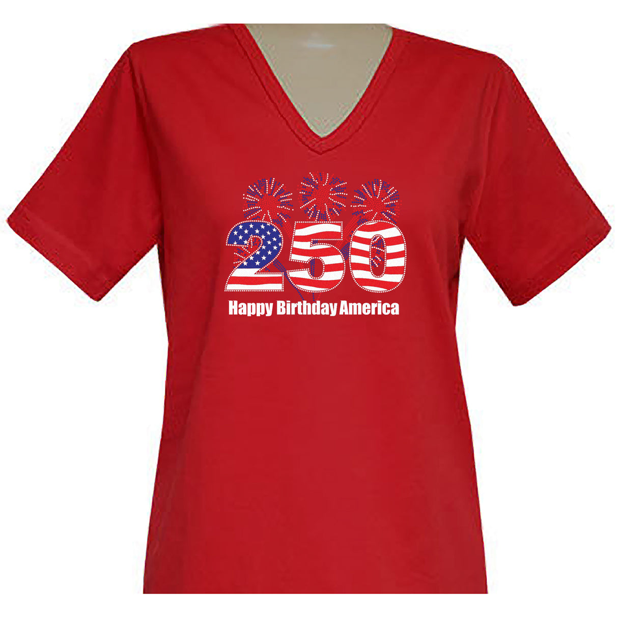 250 American Birthday Short Sleeve V Neck