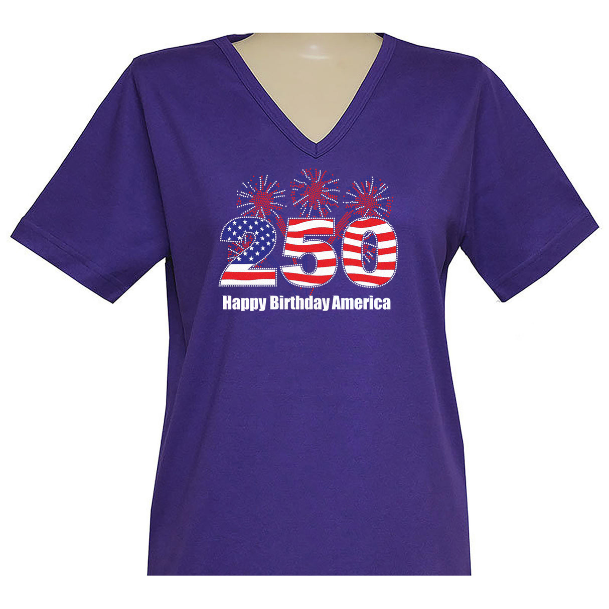 250 American Birthday Short Sleeve V Neck