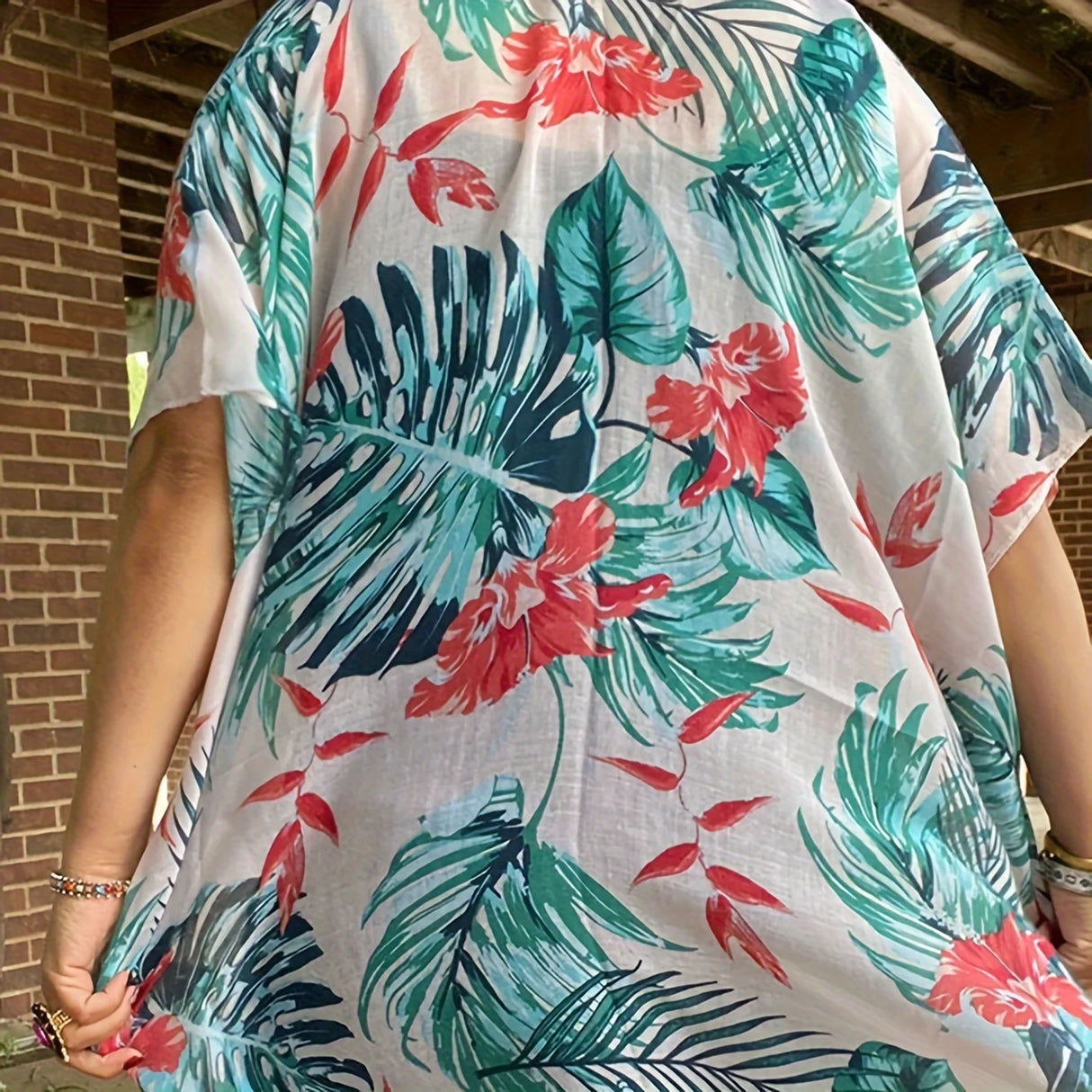 Multi-Color Palm Leaf Kimono