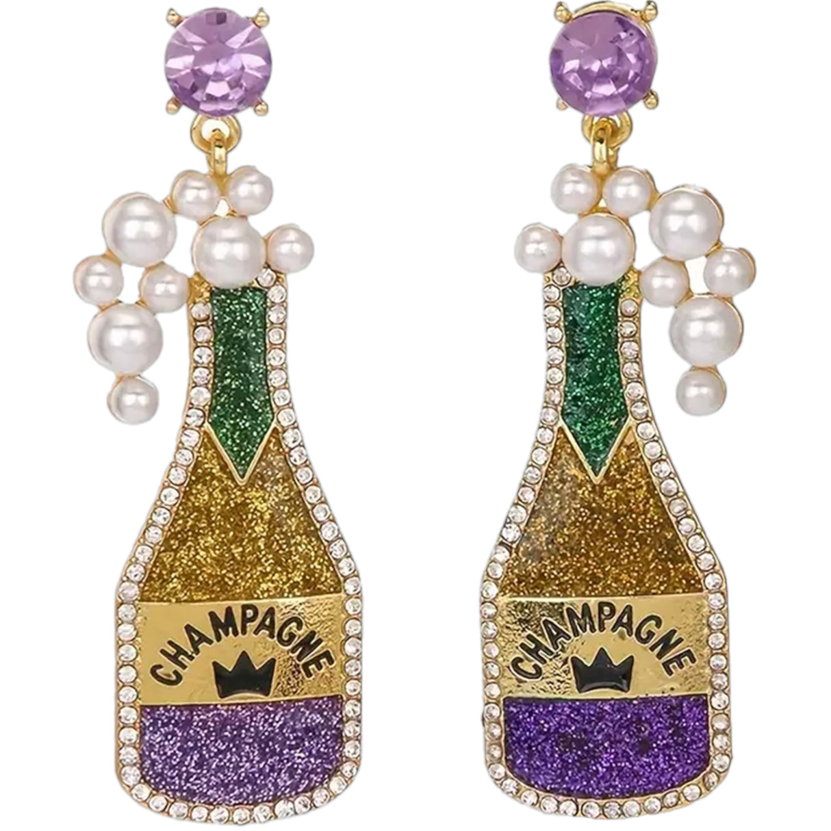 Mardi Gras Champagne Bottle Earrings