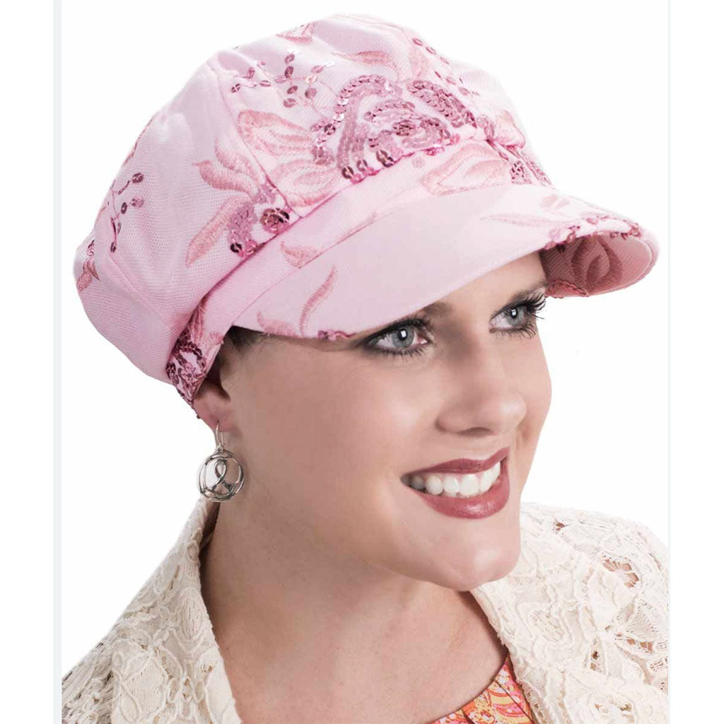 Newsboy Hat With Sequin Floral Design