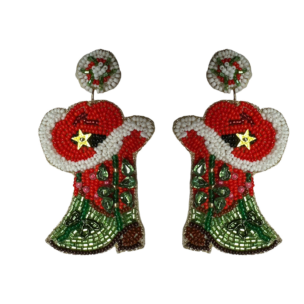 Christmas Western Boots Beaded Earrings