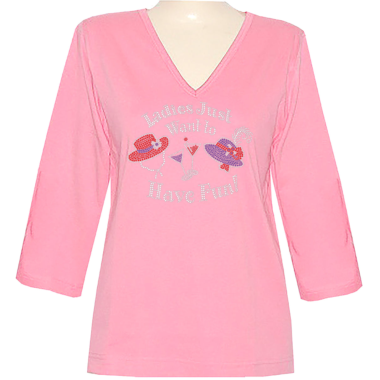 Ladies Just Want to Have Fun 3/4 V Neck Shirt