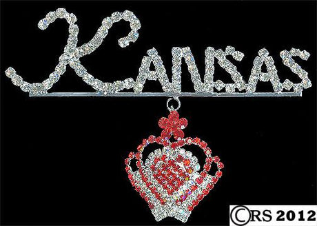 Kansas Rhnestone Pin w/Crown Rhinestone Pin Brooch Bling 